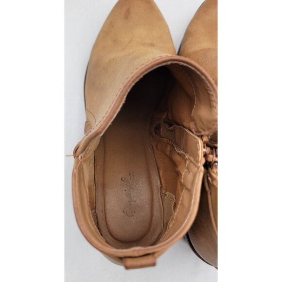Qupid Tan Ankle Boots With Side Zipper & Stacked Heel Womens 7-7.5 - Picture 7 of 13